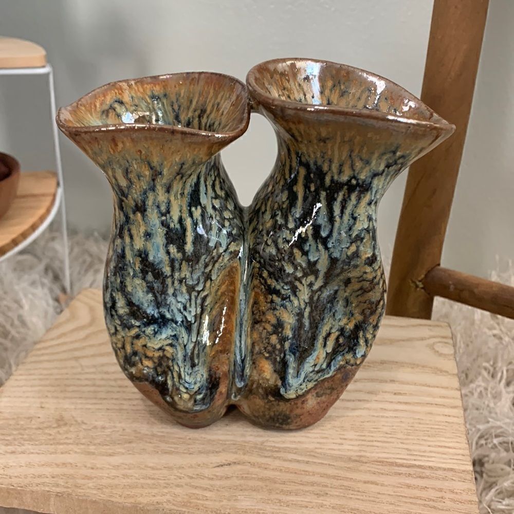 Stoneware Vase Handmade‎ Double Bud Pottery Vase Decor